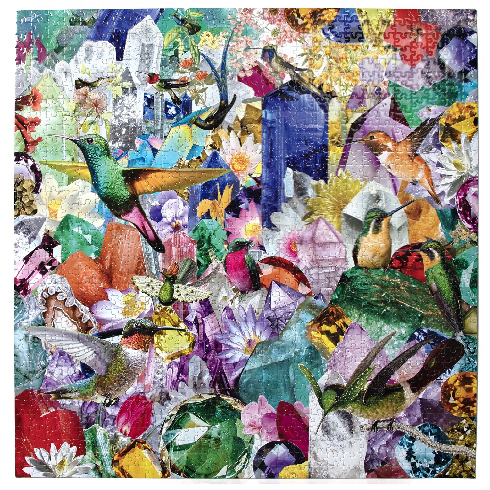 eeBoo: Hummingbirds and Gems Puzzle carré de 1 000 pièces pour adulte, 58,4 x 58,4 cm, robuste sans PVC, sans latex, sans phtalates, sans BPA, à partir de 14 ans