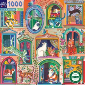 eeBoo 1000片拼圖 - 窗裡小貓  ( Cats in window 1000 Piece Puzzle )